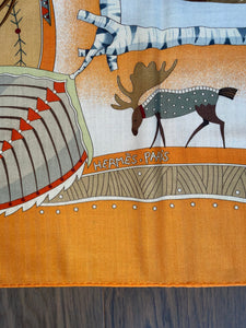 Hermes Cashmere and Silk GM Shawl “‘La Vie du Grand Nord” (Life in the Great North) by Aline Honoré 140