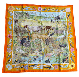 Hermes Silk Twill Scarf “La vie sauvage du Texas” by Kermit Oliver