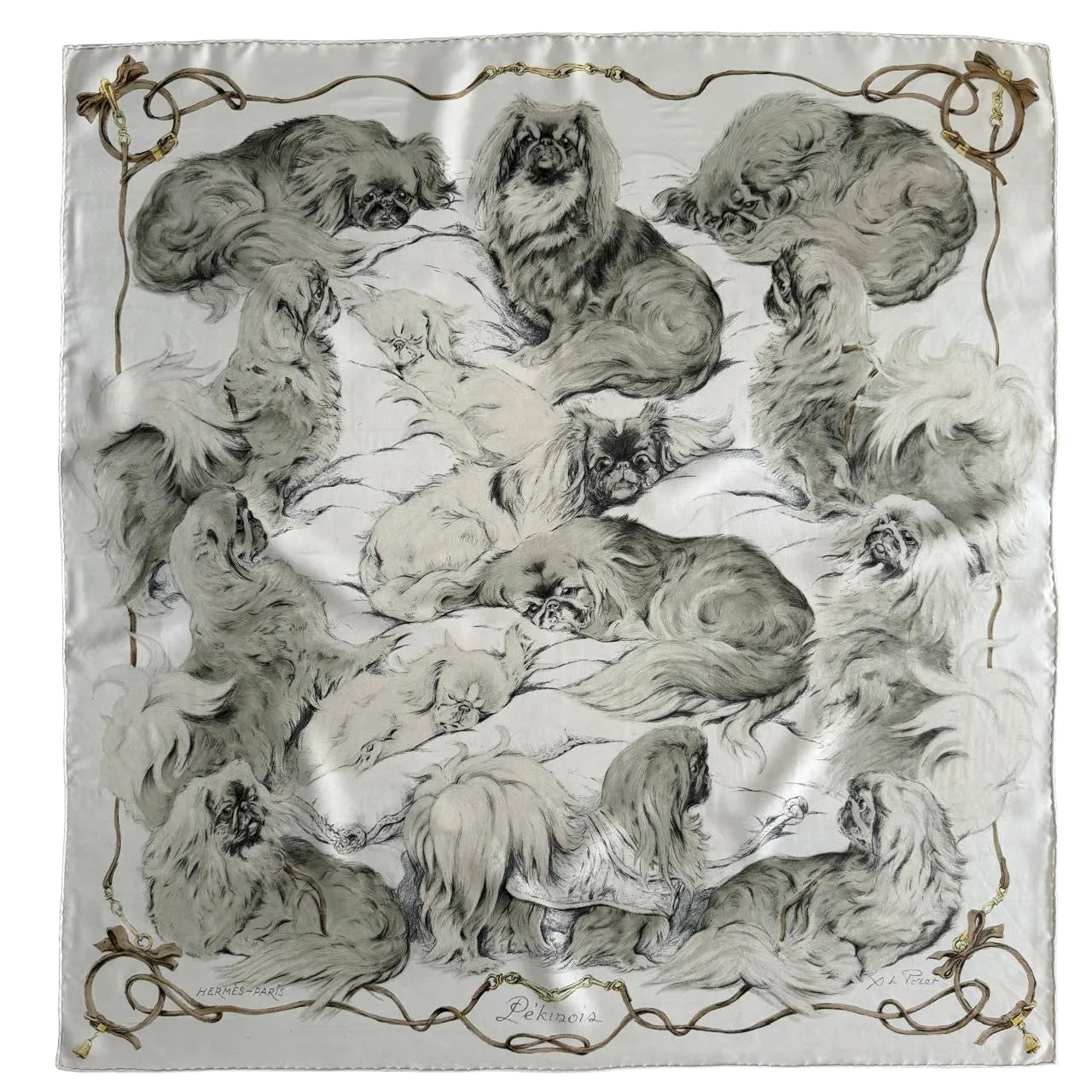 Hermes Silk Twill Scarf «Pékinois» by Xavier de Poret – Hermes