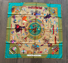 Load image into Gallery viewer, Hermes Silk Twill Scarf “Les Clefs du Notre Enfance” by Lois Dubigeon.