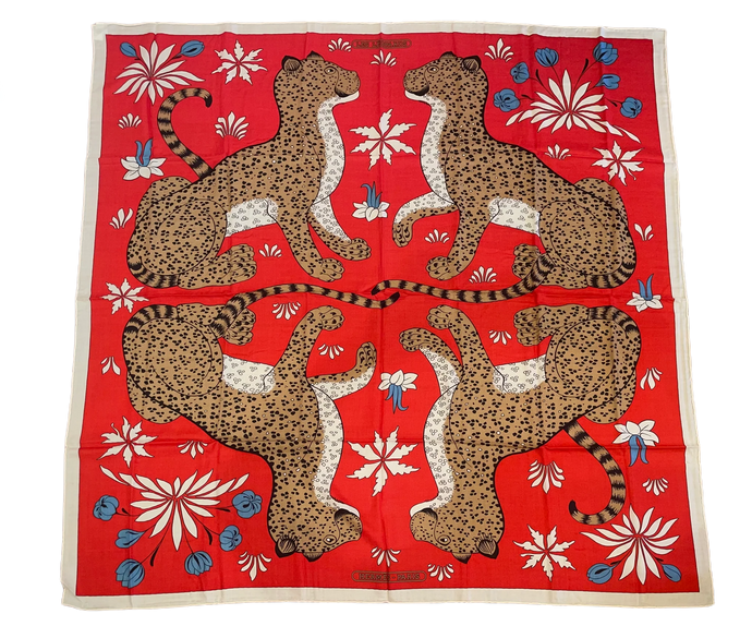 Hermes Cashmere and Silk GM Shawl «Les Leopards» by Christiane Vauzelles 140.