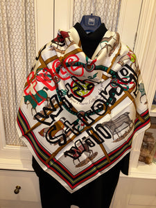 Limited Edition collaboration Comme des Garçons and HERMES 100% SILK TWILL Scarf “Couvertures et tenues de jour” by Rei Kawakubo and Jacques Eudel.