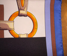 Load image into Gallery viewer, Limited Edition collaboration Comme des Garçons and HERMES 100% SILK TWILL Scarf “Coaching” by Rei Kawakubo and Julie Abadie.