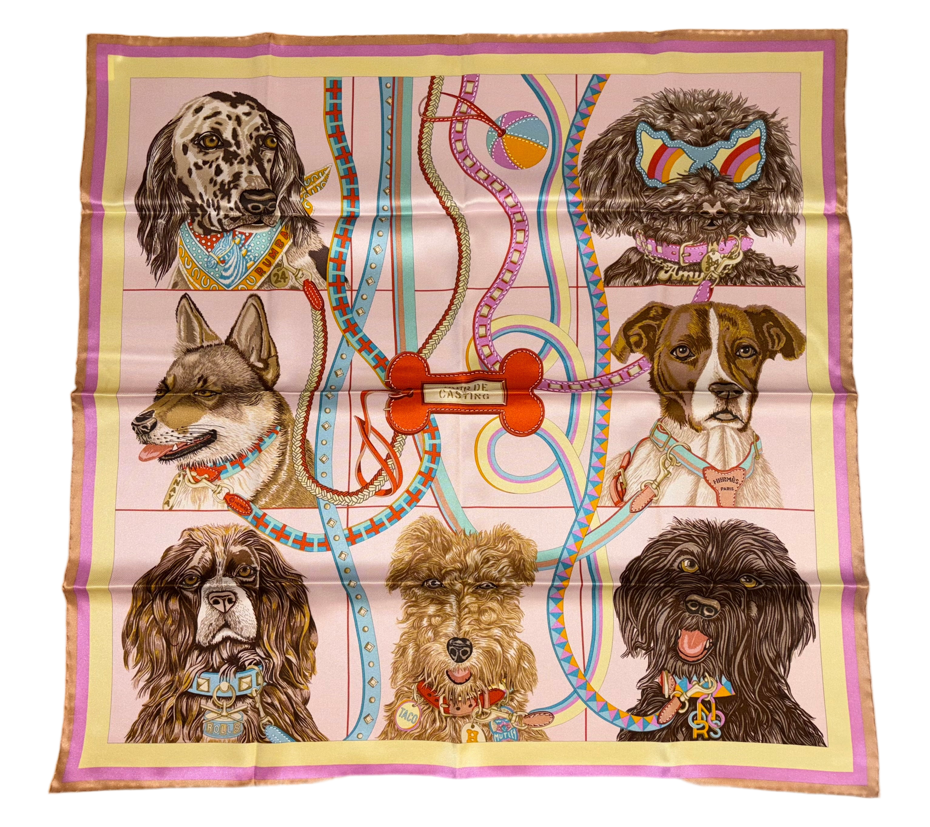 HERMES スカーフ レ・レヴリエール犬 グザヴィエ・ド・ポレ ヴィンテージ 激レア 美品 HERMES スカーフカレ90 レヴリエール グレイハウンド