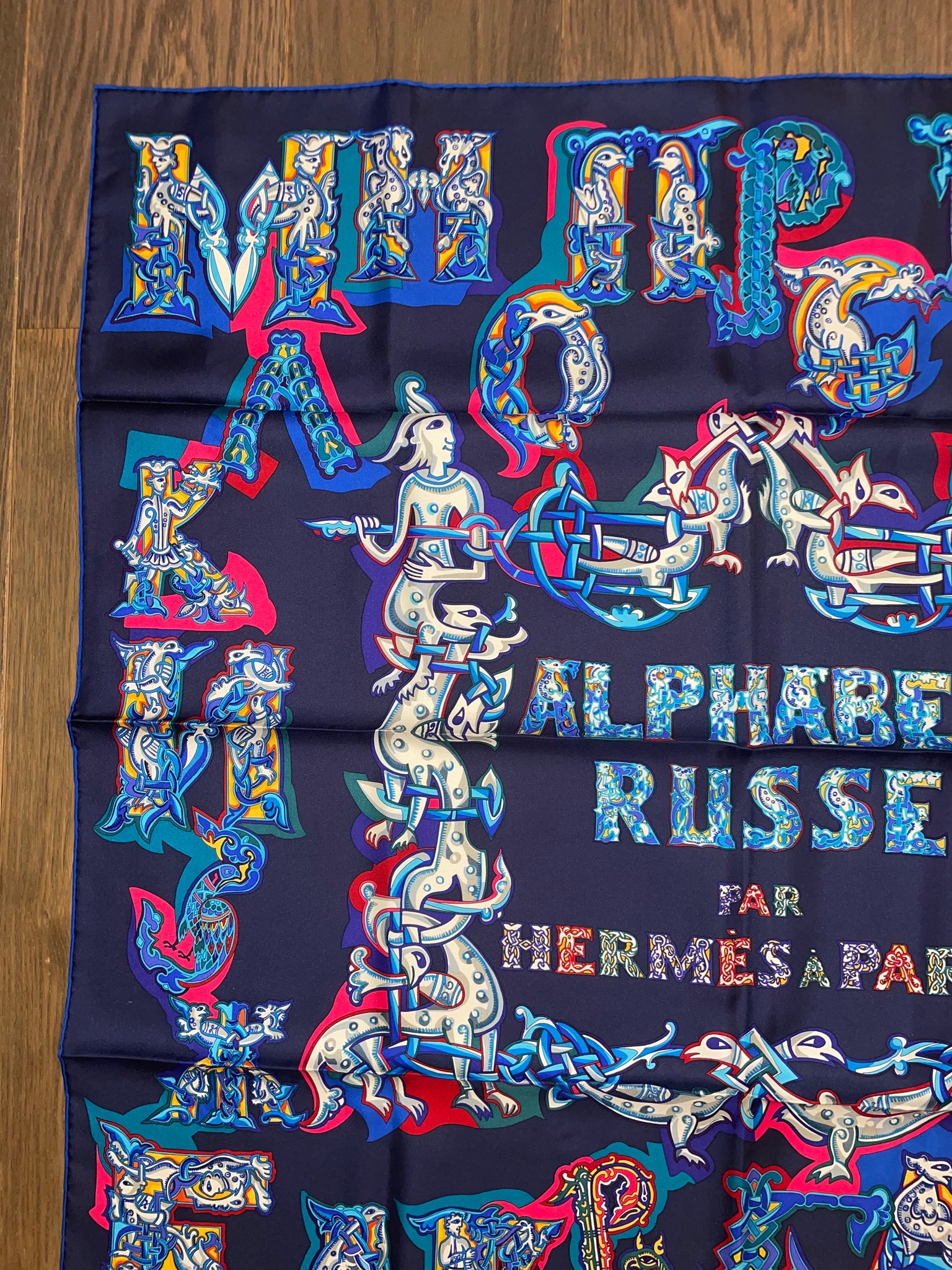 Hermes Silk Twill Scarf “Alphabet Russe Hermes Silk Twill Scarf “Alphabet Russe