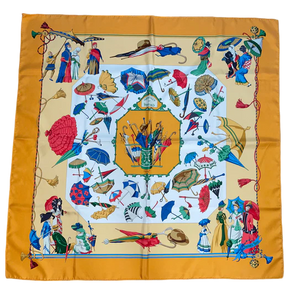 Limited edition Hermes Silk Twill Scarf “Ombrelles et Parapluies” for Citigroup Private Bank by Hubert de Watrigant.