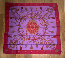 Load image into Gallery viewer, Hermes Silk Dip Dye GM Shawl “Les Cles” by Caty Latham 140.