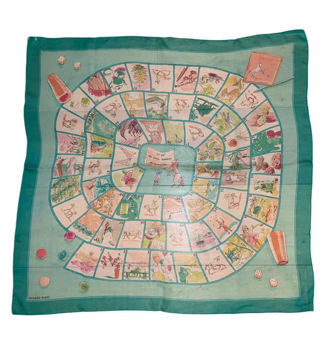 Hermes Silk Mousseline Scarf “Le Jeu des Petits Bonheurs” by Sophie de Seynes.