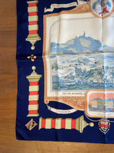 Load image into Gallery viewer, Hermes silk scarf &quot;Rocher de la Vierge, Le Port, Vieux Villa Eugenia A Biarritz” by Hugo Grygkar.