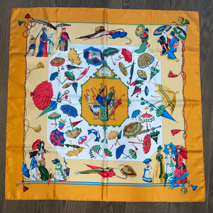 Limited edition Hermes Silk Twill Scarf “Ombrelles et Parapluies” for Citigroup Private Bank by Hubert de Watrigant.