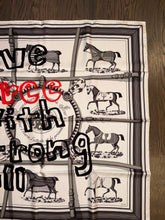 Load image into Gallery viewer, Limited Edition collaboration Comme des Garçons and HERMES 100% SILK TWILL Scarf “Couvertures et tenues de jour” by Rei Kawakubo and Jacques Eudel.