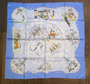 Special edition Hermes Silk Twill Scarf “Les Triples et smiles” by Nicole Lambert.