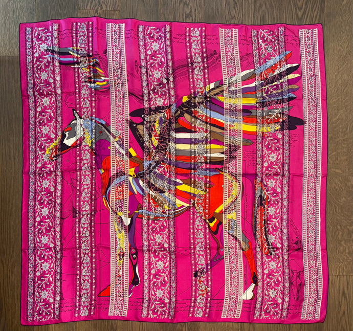 Hermes precious embroidered Silk Shawl “Pegase d’Hermes Au Bloc” 140