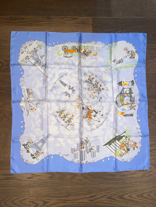 Special edition Hermes Silk Twill Scarf “Les Triples et smiles” by Nicole Lambert.