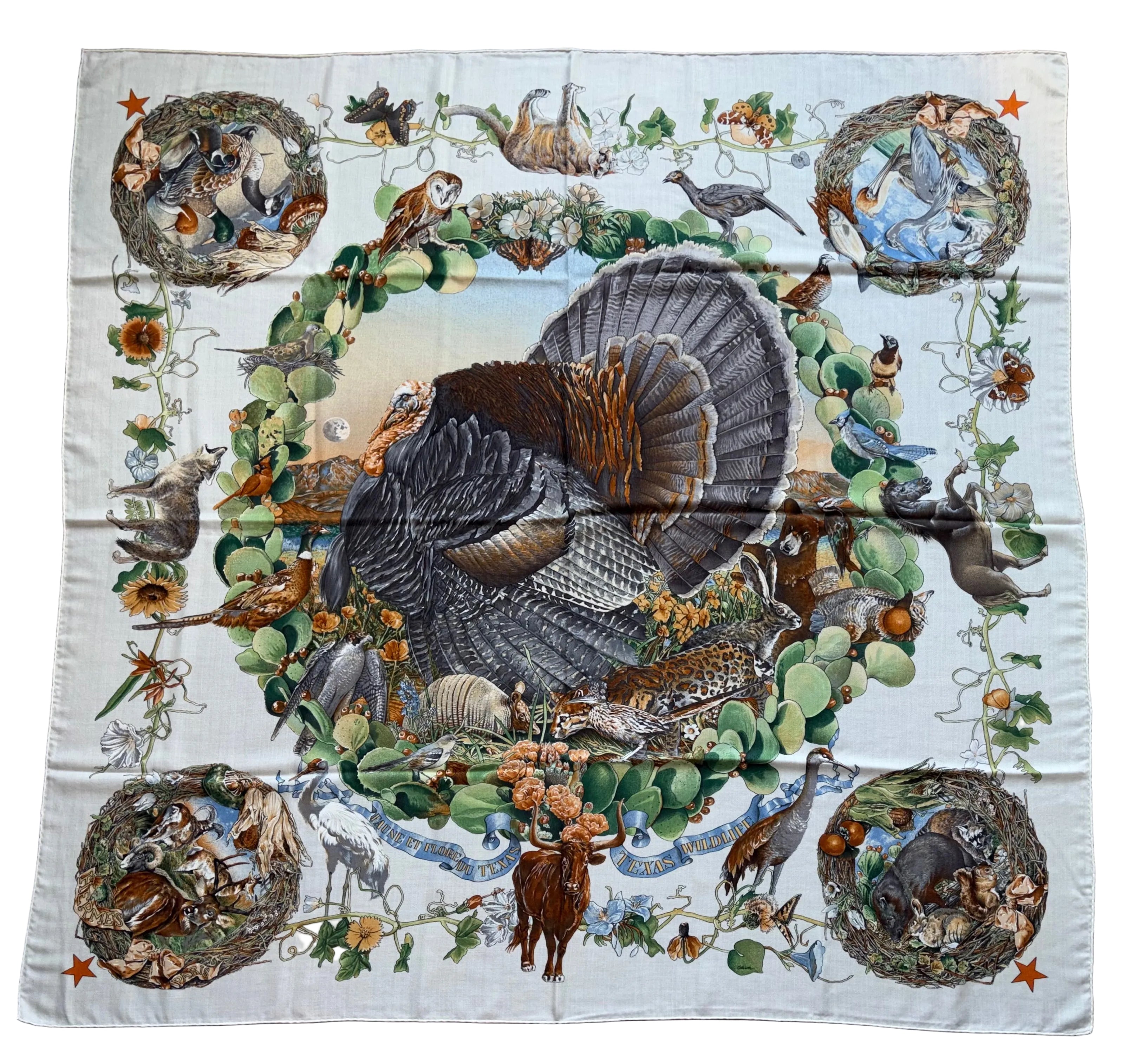 Hermes Cashmere/Silk Shawl “Fauna et Flora du Texas” by Kermit