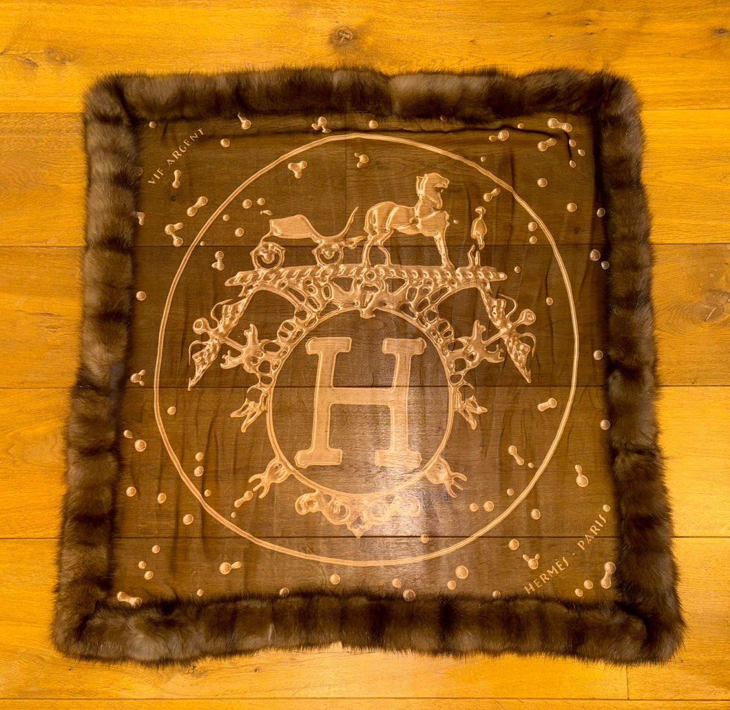 Exceptional Hermès silk mousseline shawl with sable fur “Vif Argent” by Dimitri Rybaltchenko