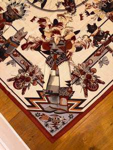 Hermes Cashmere and Silk GM Shawl “Kachinas” by Kermit Oliver 140.