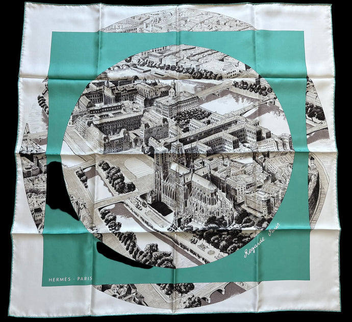 Hermes Silk Twill Scarf “Regarde Paris” by Bali Barret.