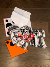 Load image into Gallery viewer, Limited Edition collaboration Comme des Garçons and HERMES 100% SILK TWILL Scarf “Couvertures et tenues de jour” by Rei Kawakubo and Jacques Eudel.