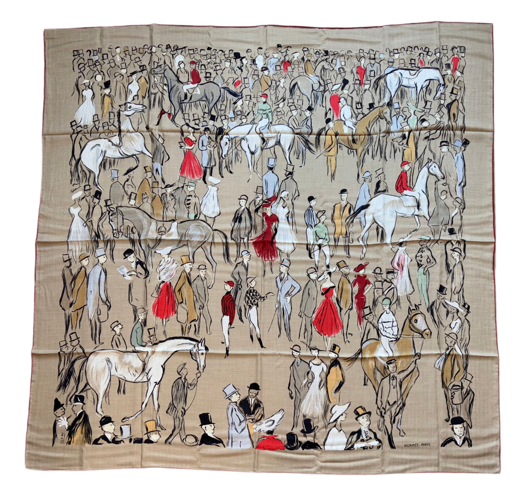 Hermes Cashmere/Silk GM Shawl “Paddock” by Jean-Louis Clerc 140.