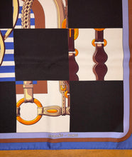 Load image into Gallery viewer, Limited Edition collaboration Comme des Garçons and HERMES 100% SILK TWILL Scarf “Coaching” by Rei Kawakubo and Julie Abadie.