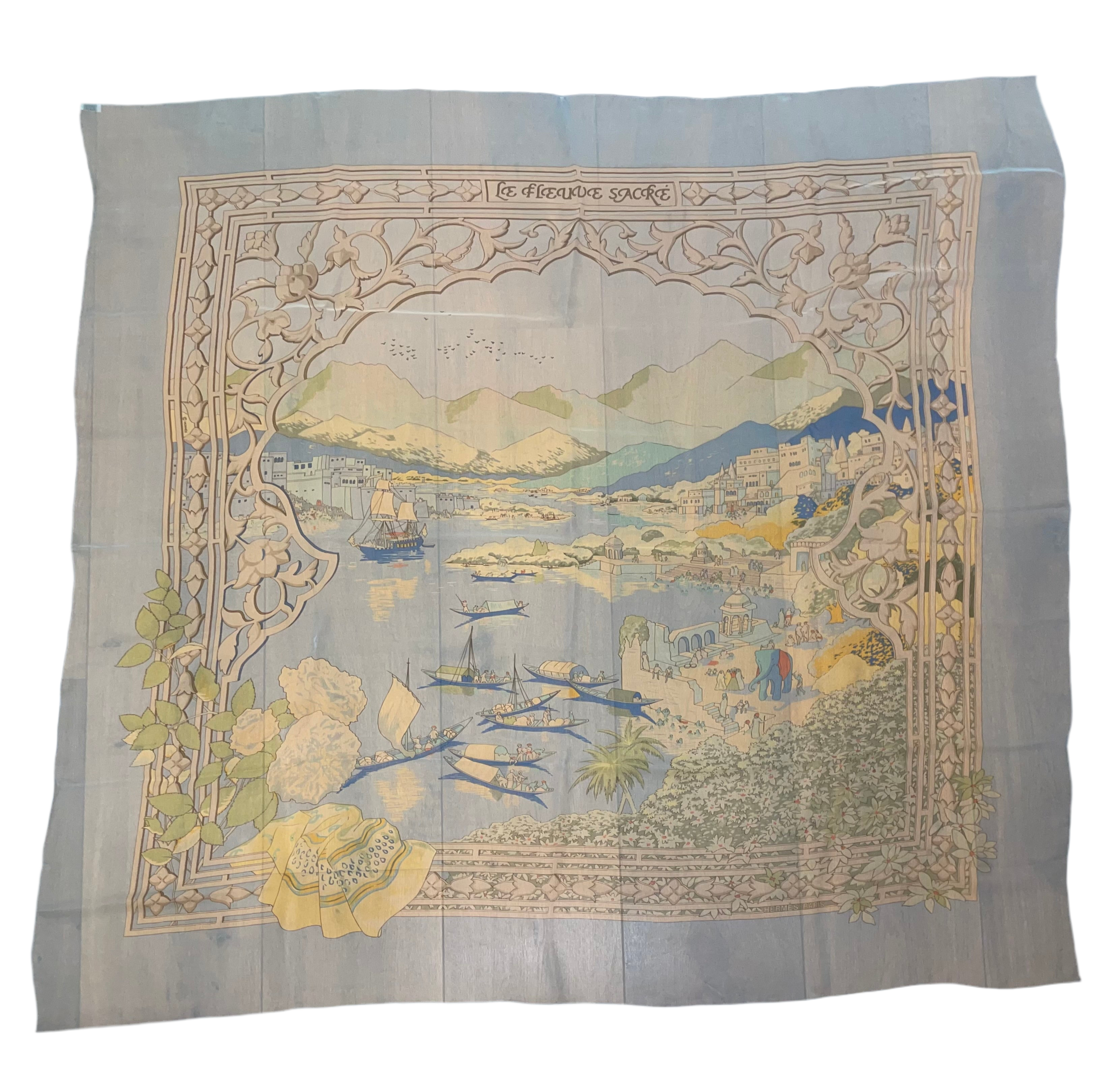 Hermes Silk Mousseline GM Shawl “Le Fleuve Sacre” by