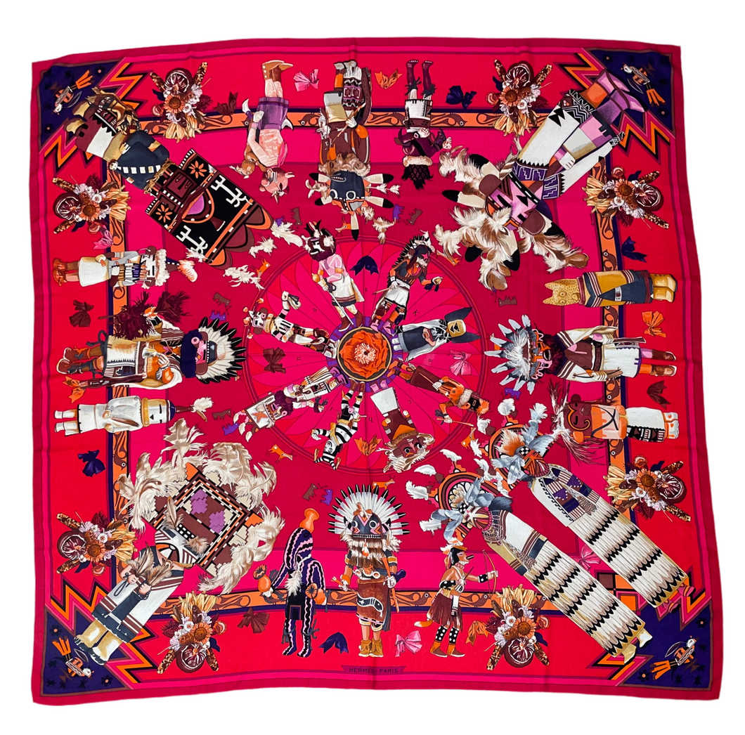 Hermes Cashmere/Silk Shawl “Kachinas” by Kermit Oliver 140