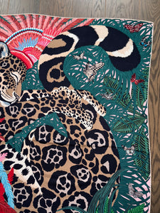 Hermes Cashmere and Silk GM Shawl “Jaguar Quetzal” by Alice Shirley 140.