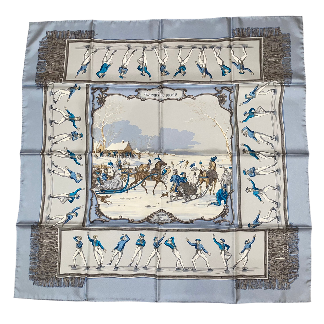 Limited Edition Hermes Silk Twill Scarf “Les Plaisirs du Froid