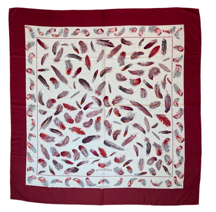 Hermes Cashmere/Silk GM Shawl “Plumes” by Henri de Linares 140