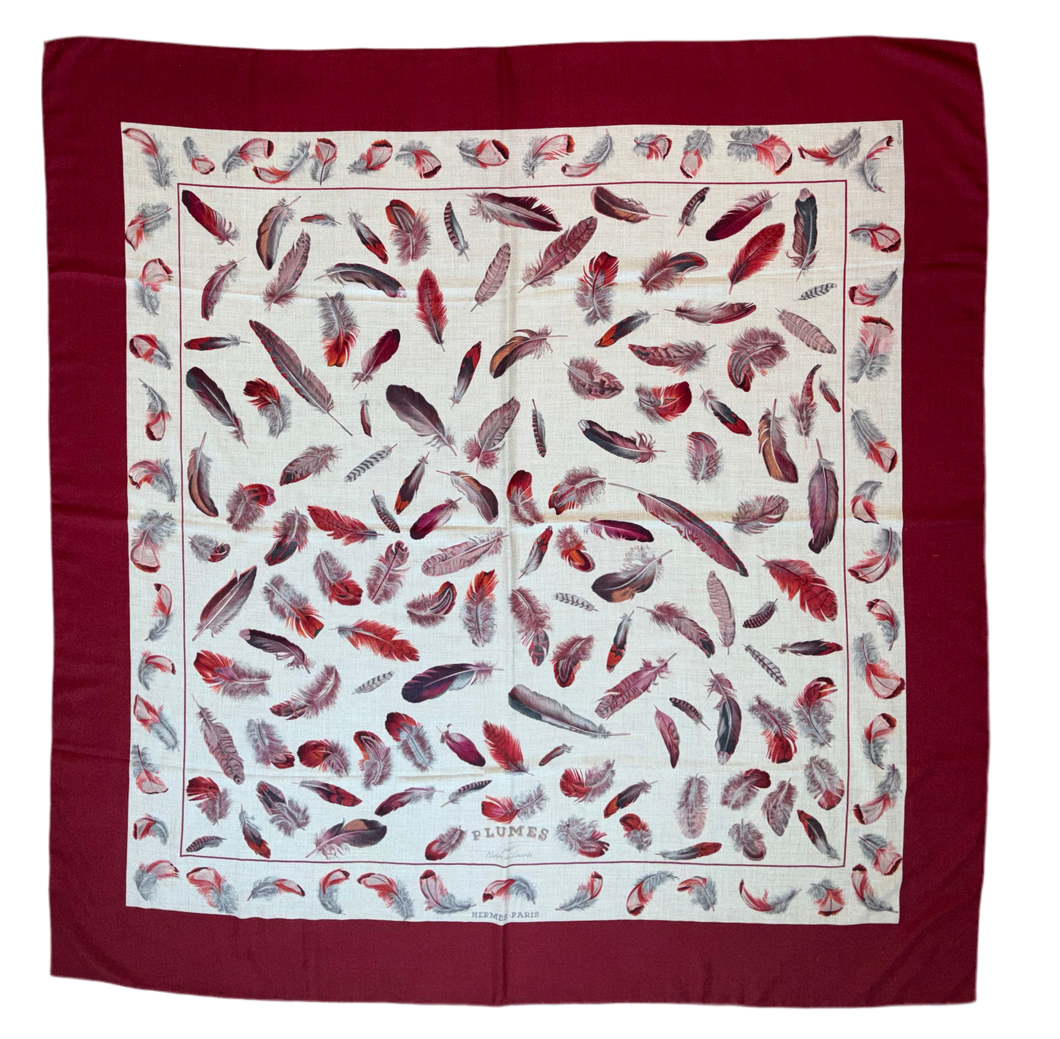 Hermes Cashmere/Silk GM Shawl “Plumes” by Henri de Linares 140