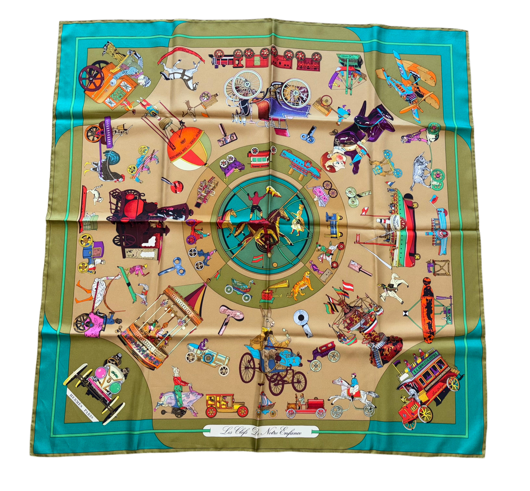 Hermes Silk Twill Scarf “Les Clefs du Notre Enfance” by Lois Dubigeon.