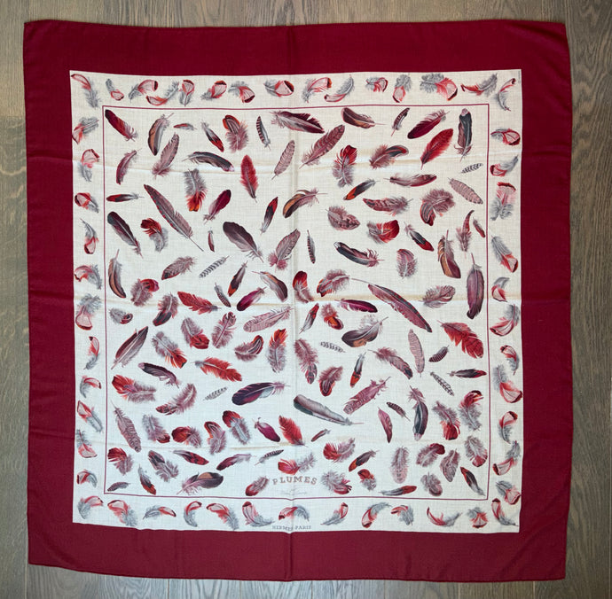 Hermes Cashmere/Silk GM Shawl “Plumes” by Henri de Linares 140