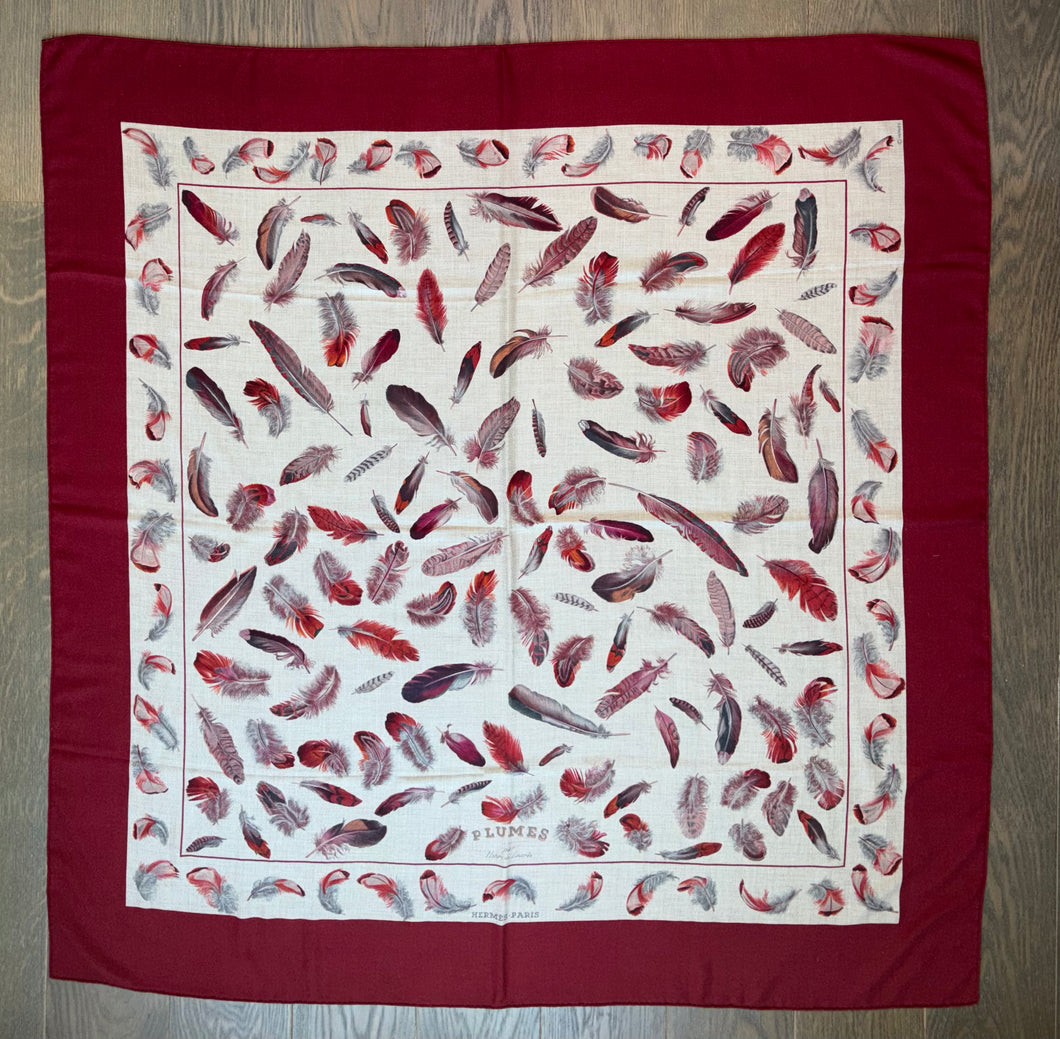 Hermes Cashmere/Silk GM Shawl “Plumes” by Henri de Linares 140