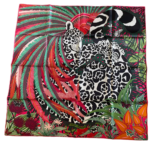 Limited Edition, special issue Hermes Silk Twill Scarf “Jaguar Quetzal” by Alice Shirley.