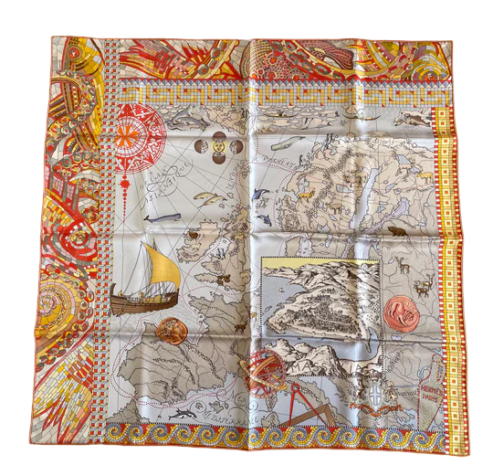 Hermes Silk Scarf « Le Voyage De Pytheas » by Aline Honore.