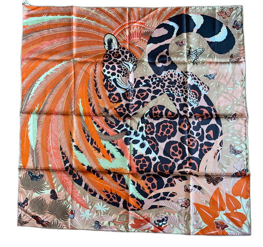 Hermes Silk Twill Scarf “Jaguar Quetzal” by Alice Shirley.