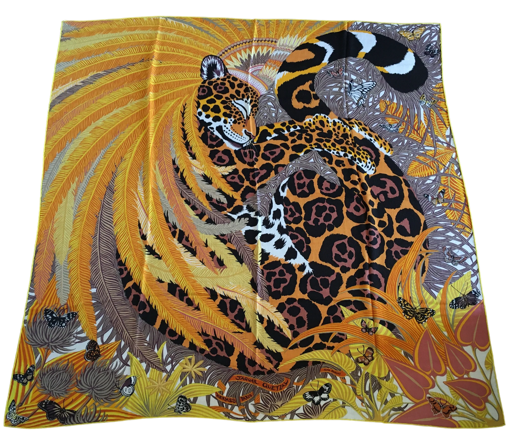 Hermes Cashmere and Silk GM Shawl “Jaguar Quetzal” by Alice Shirley 140.