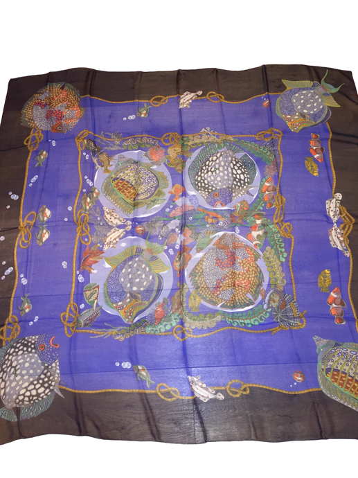 Hermes Silk Mousseline Shawl “Grands Fonds” 140