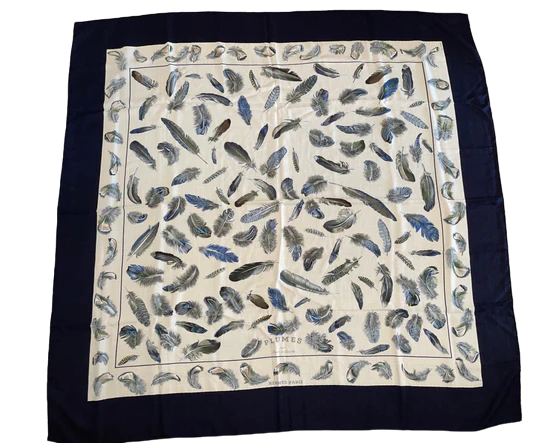 Hermes Cashmere/Silk GM Shawl “Plumes” by Henri de Linares 140.