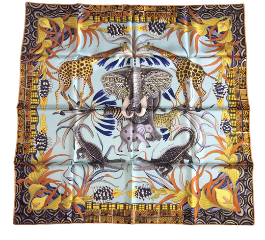 Hermes 100% Silk Scarf « La Marche Du Zambeze » by Ardmore Artists