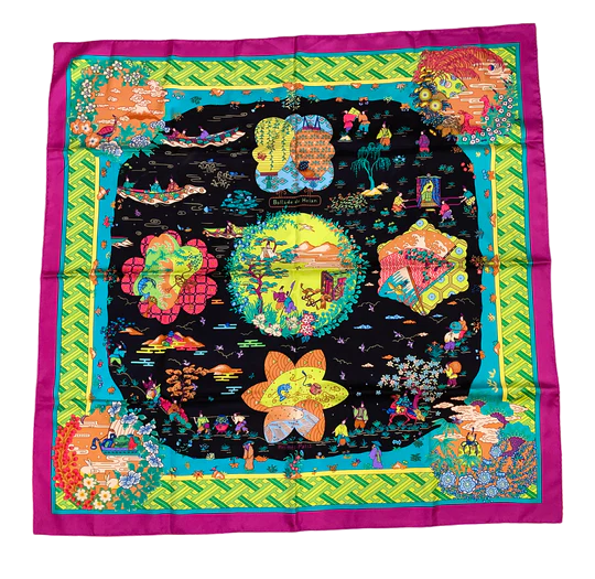 HERMES 100% SILK TWILL Scarf « Ballade de Heian » by Natsuno