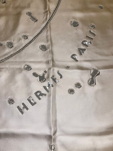 Exceptional Hermès silk shawl “Vif Argent Lumiere” with sequin bead embellishments throughout and hand rolled edges by Dimitri Rybaltchenko 140
