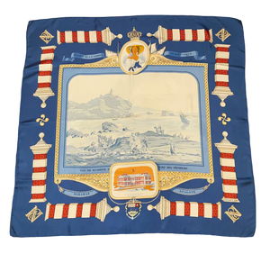 Hermes silk scarf "Rocher de la Vierge, Le Port, Vieux Villa Eugenia A Biarritz” by Hugo Grygkar