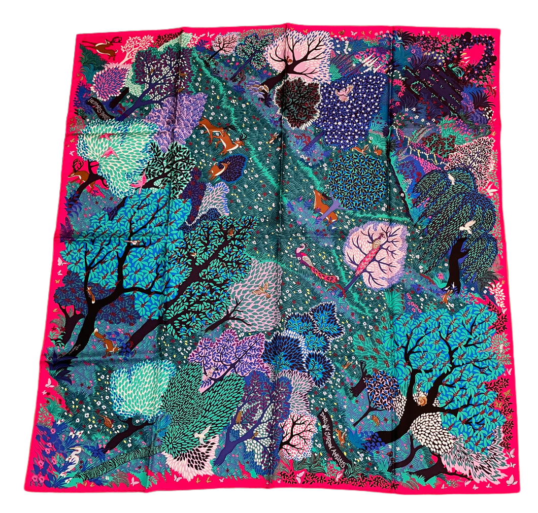 Hermes Silk Twill Scarf “Dans Un Jardin Anglais” by Alice Shirley.