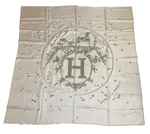Exceptional Hermès silk shawl “Vif Argent Lumiere” with sequin bead embellishments throughout and hand rolled edges by Dimitri Rybaltchenko 140