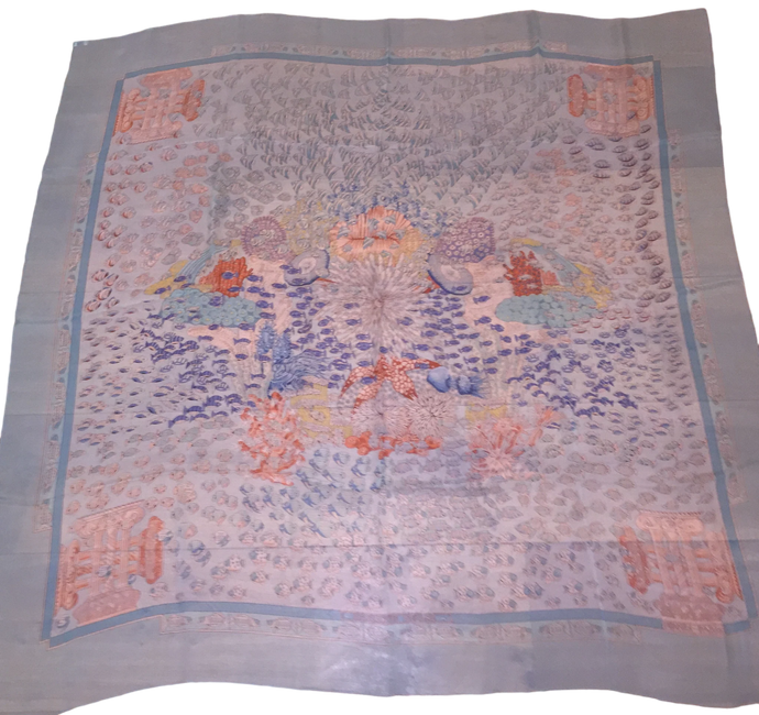 Hermes Silk Mousseline Shawl “Rencontre Ocean” 140