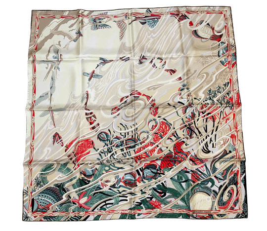 Hermes Silk Scarf “De la Mer au Ciel” by Laurence Bourthoumiex, also known as 