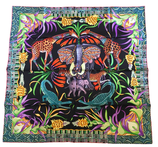 エルメス HERMES シルクモスリン スカーフ Ardmore Artists Hermès Silk Scarf « La Marche Du Zambeze » by Ardmore Artists