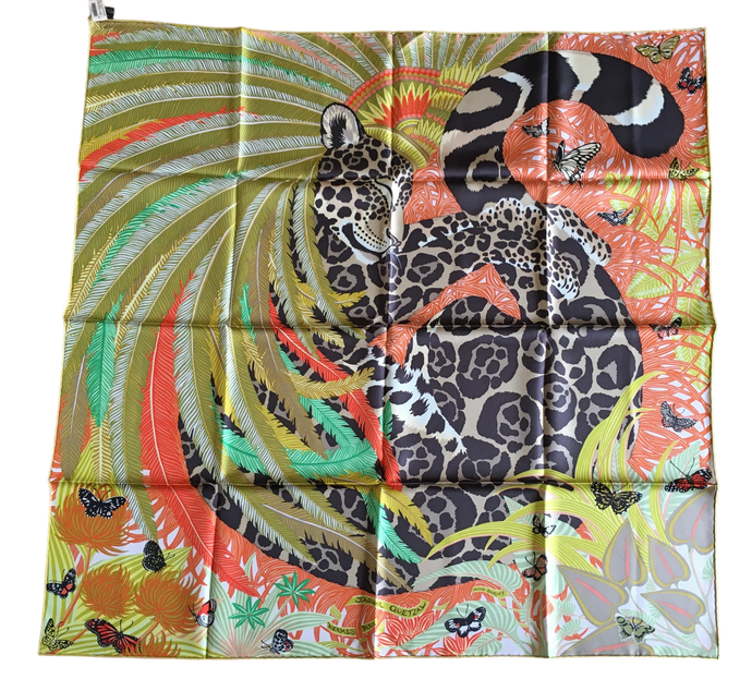 Hermes Silk Twill Scarf “Jaguar Quetzal” by Alice Shirley.